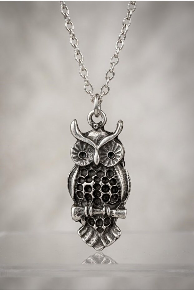 Silver Antique Vintage Owl Necklace