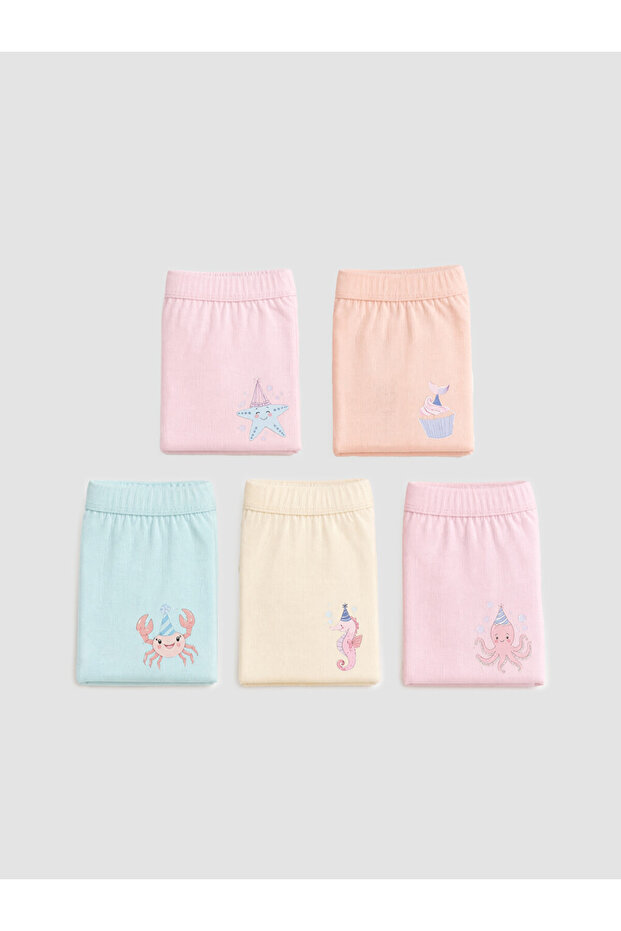 Ozmarka New Season Ecru Printed Girls' Boxer Shorts 5-Pack