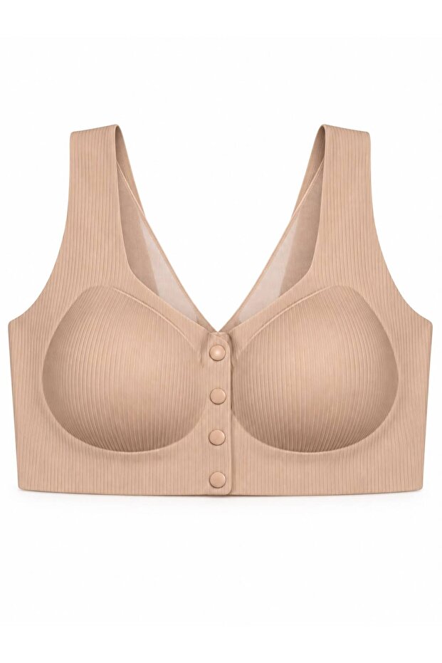 Women's Tulle Detailed Snap-On Non-Support Ribbed Wide Strap Bra Without Underwire