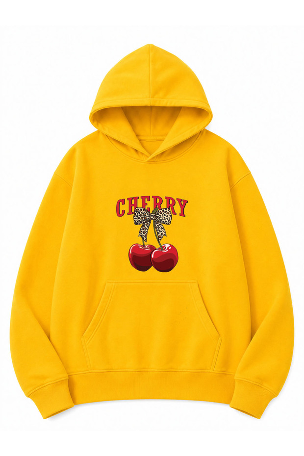 Cherry Printed Oversize Sweatshirt with Kangaroo Pocket