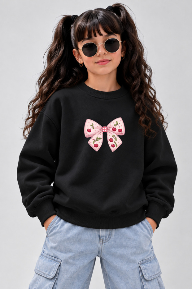 Crew Neck Sweatshirt for Girls, Printed 3-Yarn Threaded Winter Sweatshirt