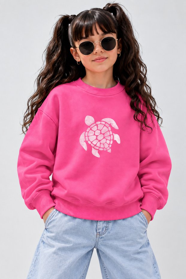 Crew Neck Sweatshirt for Girls, Printed 3-Yarn Threaded Winter Sweatshirt