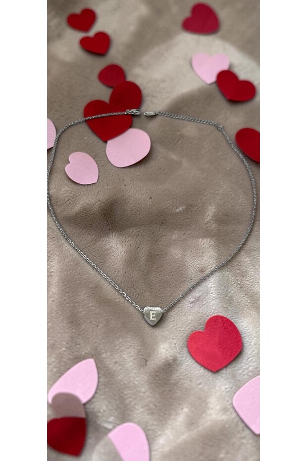 Silver Color -A- Letter Heart Detailed Minimal Thin Chain Steel Necklace -Tarnish Resistant-45Cm