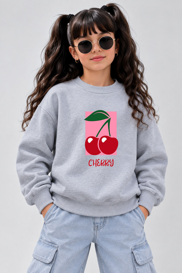 Crew Neck Sweatshirt for Girls, Printed 3-Yarn Threaded Winter Sweatshirt