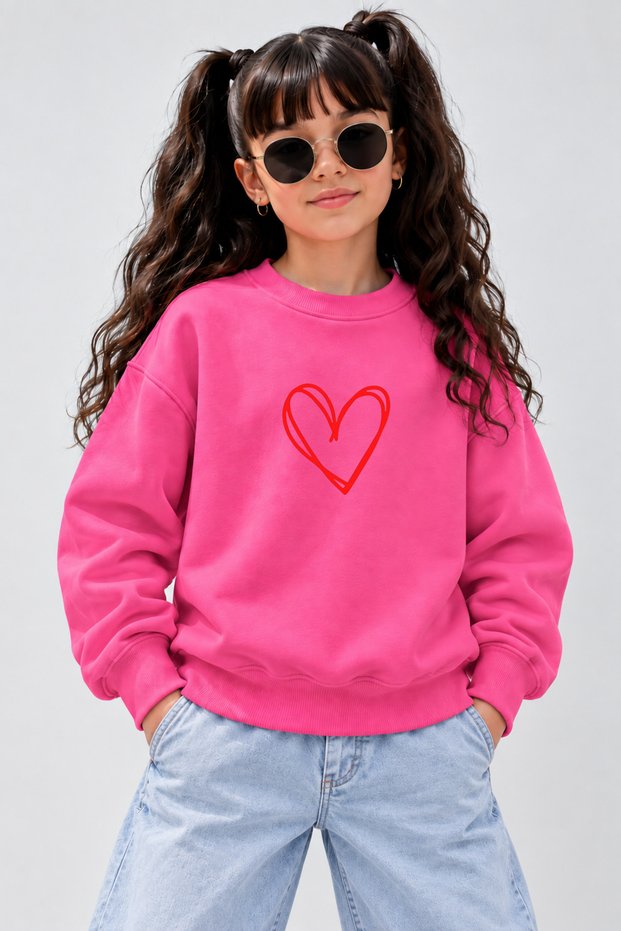 Crew Neck Sweatshirt for Girls, Printed 3-Yarn Threaded Winter Sweatshirt