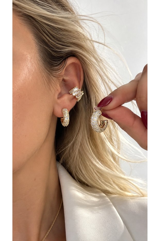 Luxury Vip Series Stainless Steel Hoop Earrings with Zircon Stone Detail