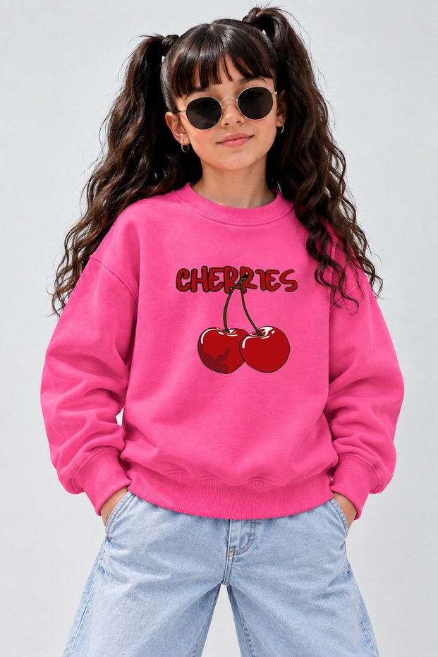 Crew Neck Sweatshirt for Girls, Printed 3-Yarn Threaded Winter Sweatshirt