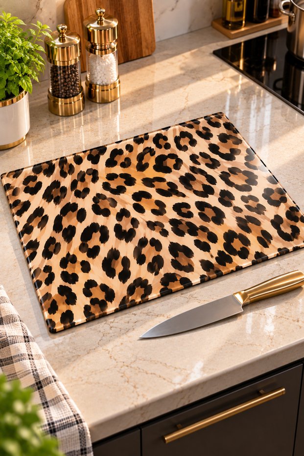 Glass Cutting Board with Leopard Theme - Glass Cutting Board |   30cm X 40cm