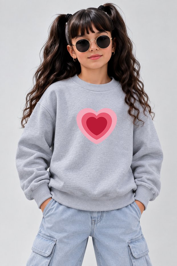 Crew Neck Sweatshirt for Girls, Printed 3-Yarn Threaded Winter Sweatshirt