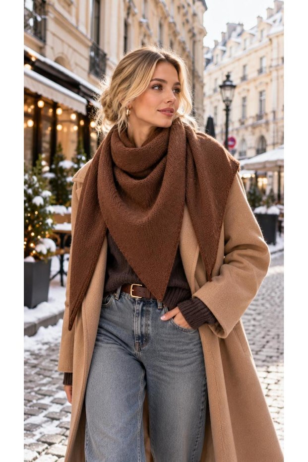 Kiremit Knitwear Triangle Shawl 145X55 cm