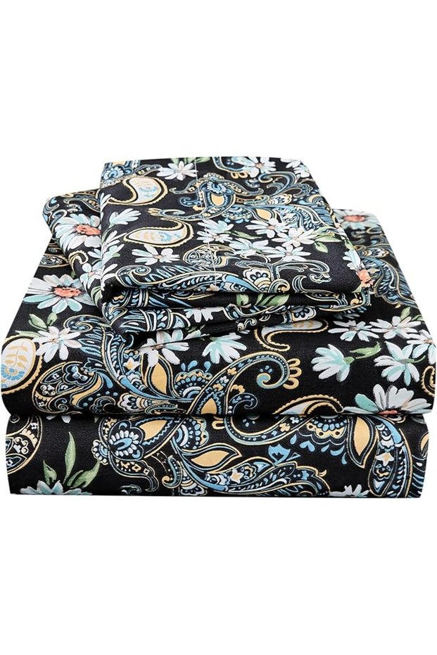 Floral Print Sheet Set King, 4 Piece Soft Botanical Pattern Microfiber Bedding Sheets 15" Extra