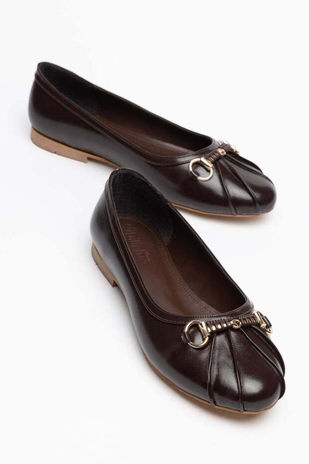 Large Size Women's Ballerinas Brown Round Toe with Buckle
