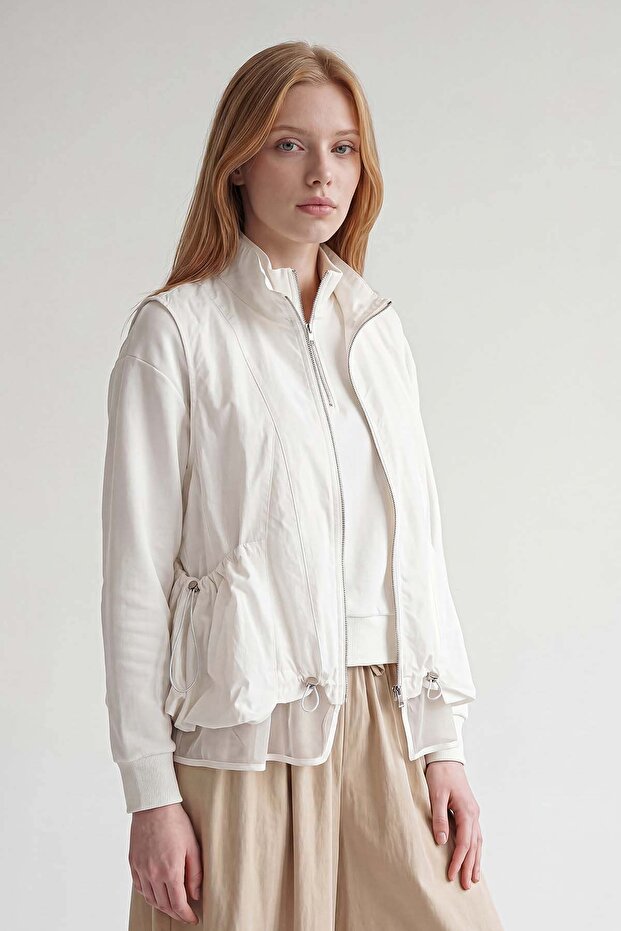 Zippered Drawstring Detailed Vest White