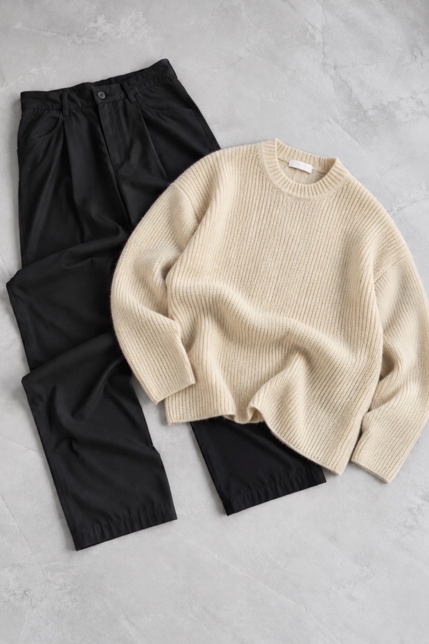 Men's Regular Basic Winter Knit Sweater & Regular Fabric Pants 2-Piece Set