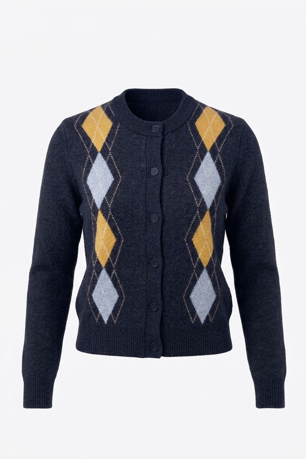 Baklava Pattern Tricot Cardigan - Dark Blue