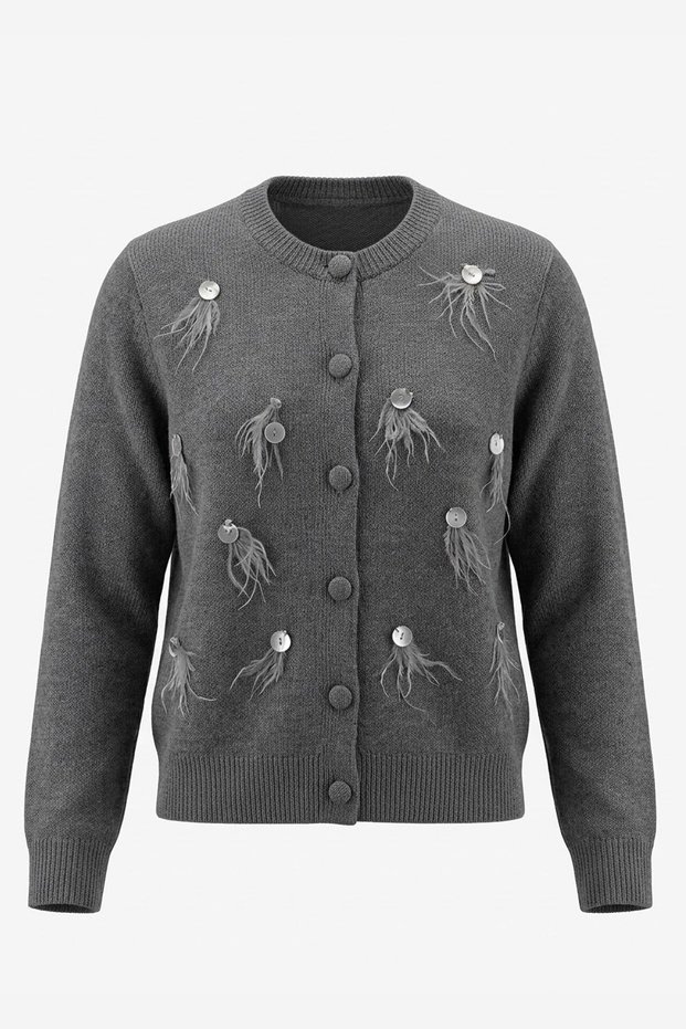 Premium Stone Embroidered Knitwear Cardigan - Gray