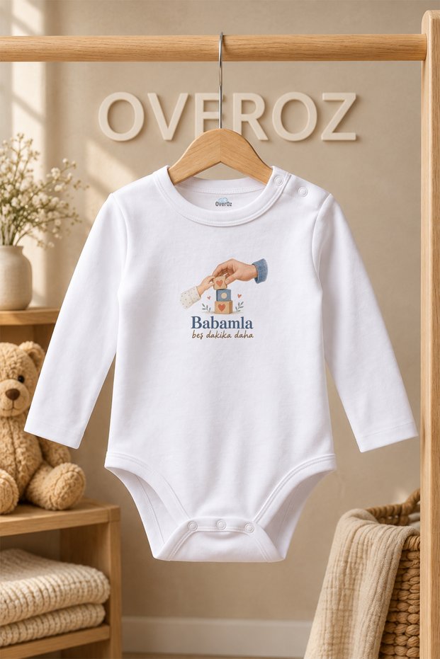 White Long Sleeve Cotton Snap Fastener Baby Bodysuit Five More Minutes with My Dad 6018