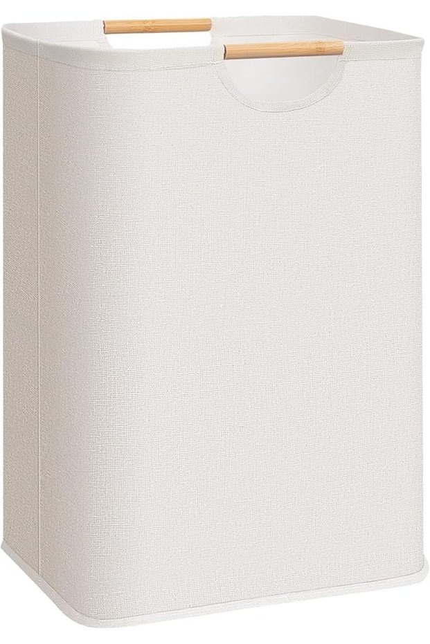 80L Beige Foldable Laundry Hamper, Iron-Ring Shaped Upright Laundry Hamper, Durable Laundry