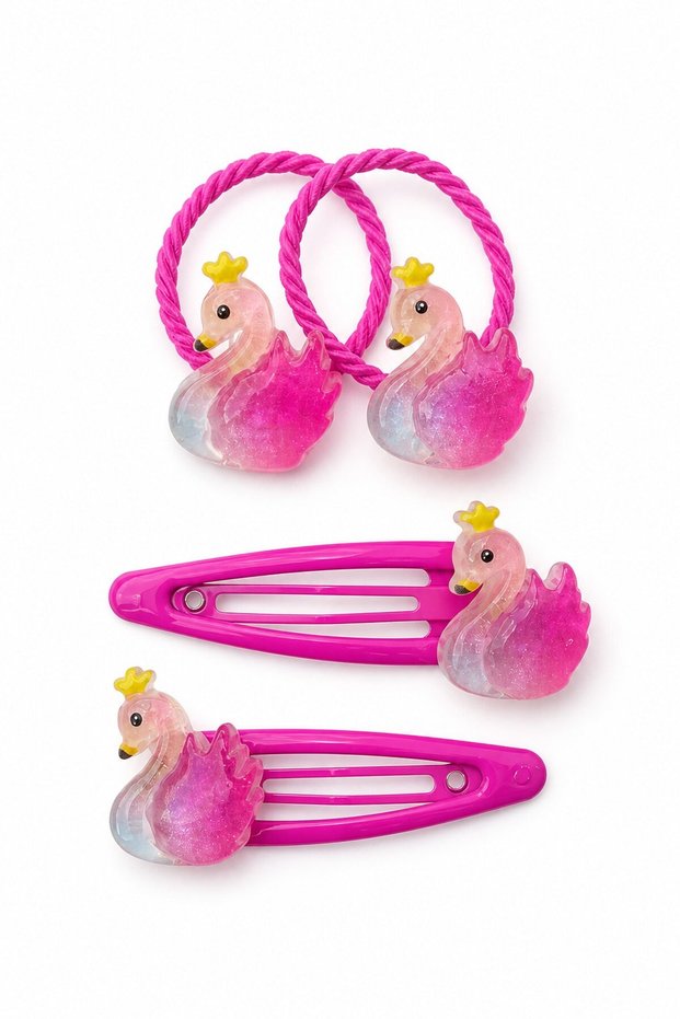 Figured hair clip set (pink flamingo)