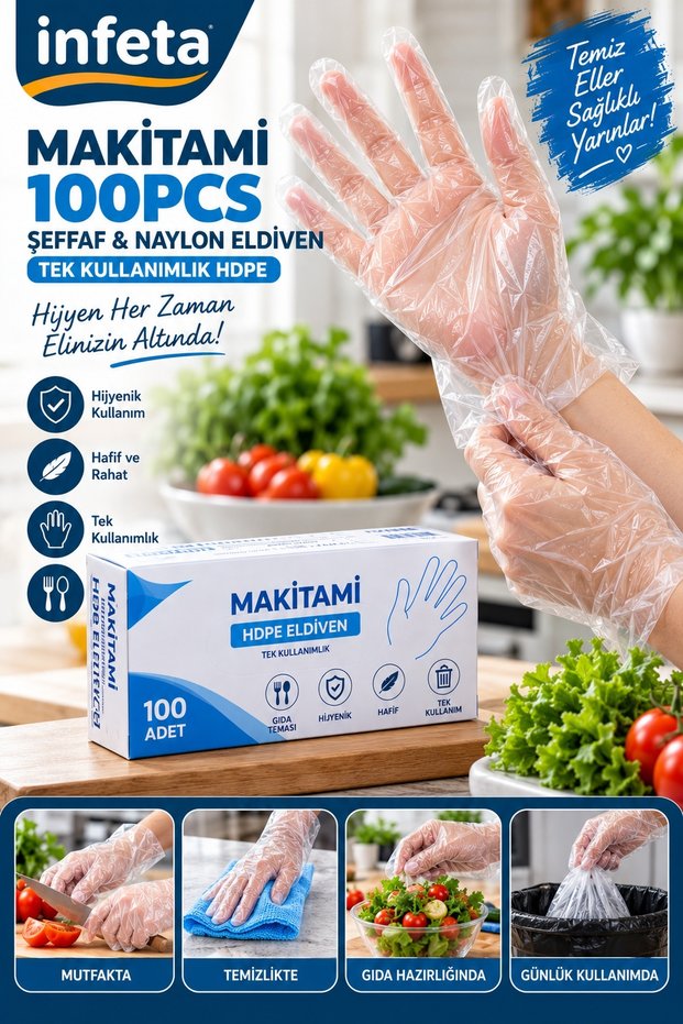 100 Pcs Transparent Hdpe Disposable Gloves Kitchen Cleaning and Food Gloves