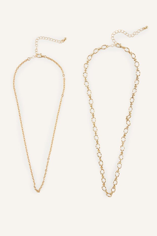 Women's 2-Piece Chain Necklace I8792Axns