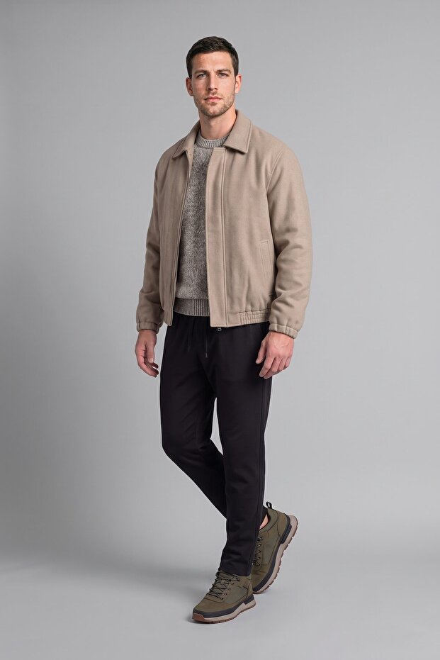 Regular Fit Elastic Waist Shirt Collar Coat I1197Ax26Wn