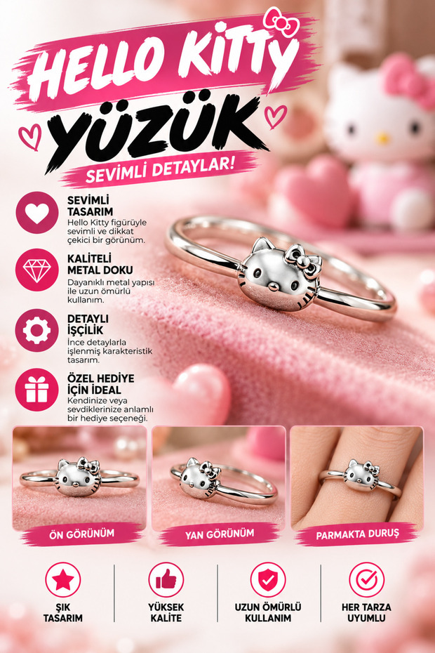 Kitty Ring – Silver Color Cute Figured Ring with Bow Detail
