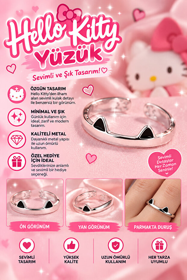 Kitty Ring – Silver Color Cute Figured Ring with Bow Detail