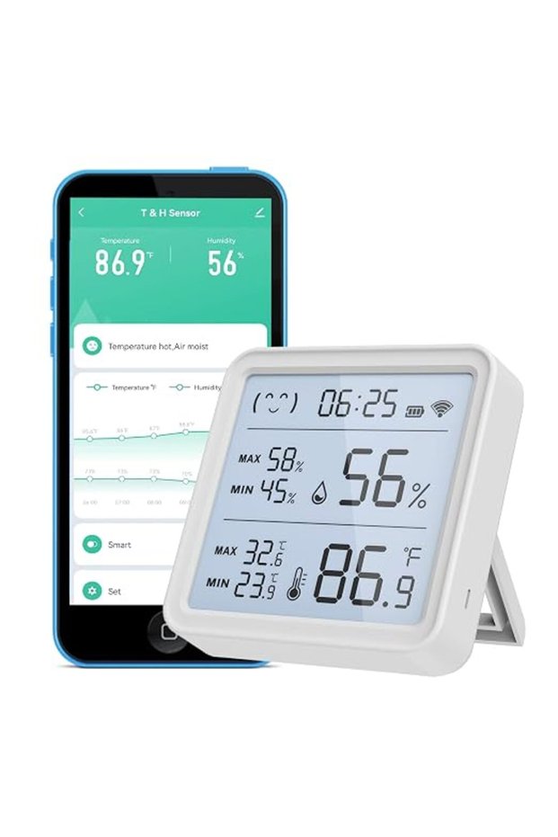 مقياس حرارة ورطوبة ذكي للغرف، مقياس رطوبة رقمي صغير عالي الدقة، شاشة كبيرة مع إضاءة خلفية