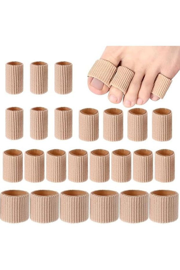 أنابيب حماية أصابع القدم، 24 قطعة، 3 أحجام، بيج