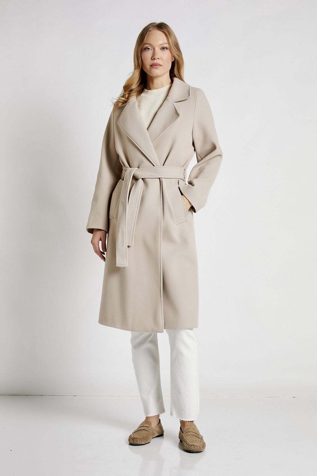 6637 Lined Belted Checked Women's Coat