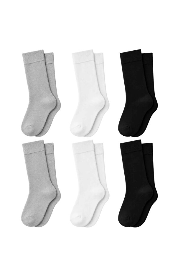 Wak Women's Bamboo Long Socks 6-Pack, Seamless Toe Soft Textured Black White Gray