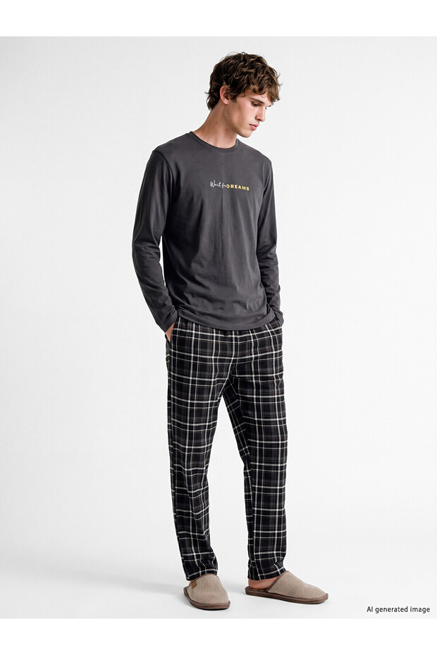 Peak New Season Black Regular Fit Plaid Men's Pajama Set