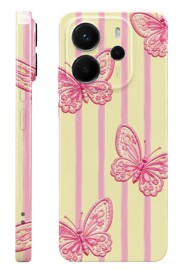 Xiaomi Redmi Note 14 Pink Butterfly Protect Slim Glossy Full Print Camera Protected Phone Case
