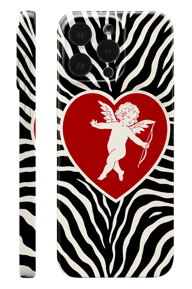 iPhone 15 Pro Max Zebra Heart Protect Slim Glossy Full Cover Print Camera Protected Phone Case