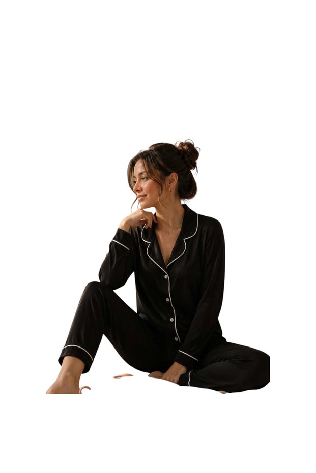 C840-058 Women's Lycra Viscose Buttoned Front Long Sleeve Pajama Set