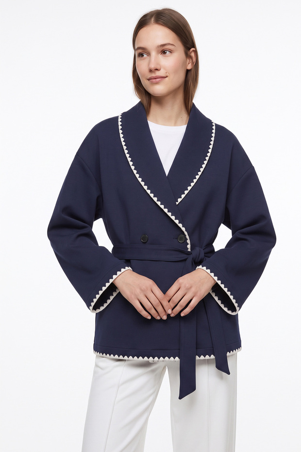 Edge-Stitched Scuba Jacket 202717 - Dark Blue