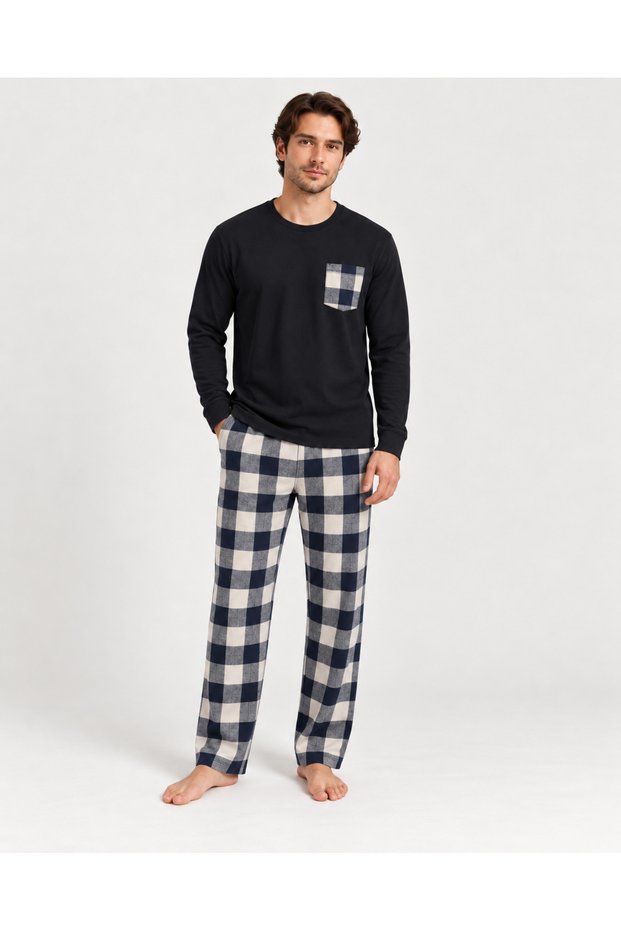 Plaid Patterned Long Sleeved Track Suit Set