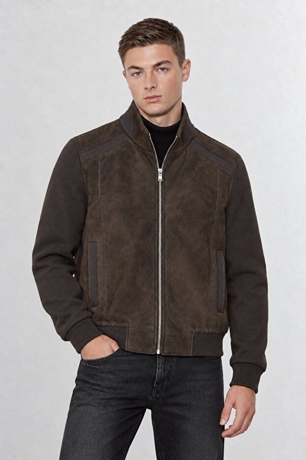 Men's Premium Brown Sleeveless Knitted Steel Knitted Nubuck Suede Fabric Coat
