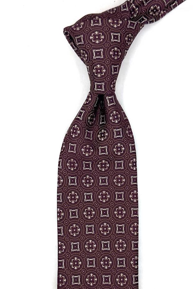Classic Tie with Plum Motif Patterned Handkerchief Kk14000