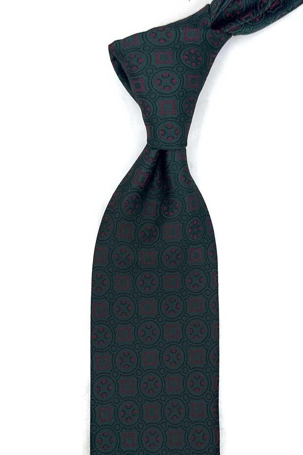 Green Motif Pattern Classic Tie with Handkerchief Kk13997