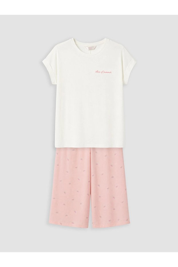 Pink Printed 100% Cotton Women's Capri Pajama Set