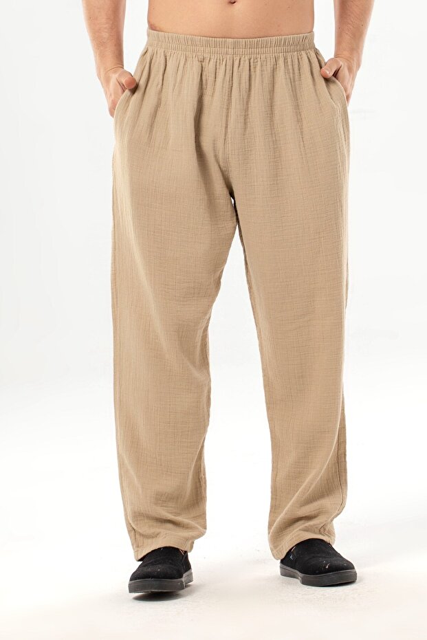 Elastic Waist, Double Side Pockets, Muslin Women'S/Men's Unisex Shalwar Trousers Mink Vzn