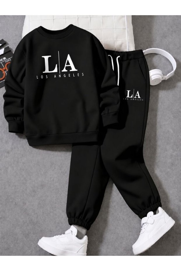 Armikids Unisex La-Los Angeles Printed Crew Neck Sweatshirt Set