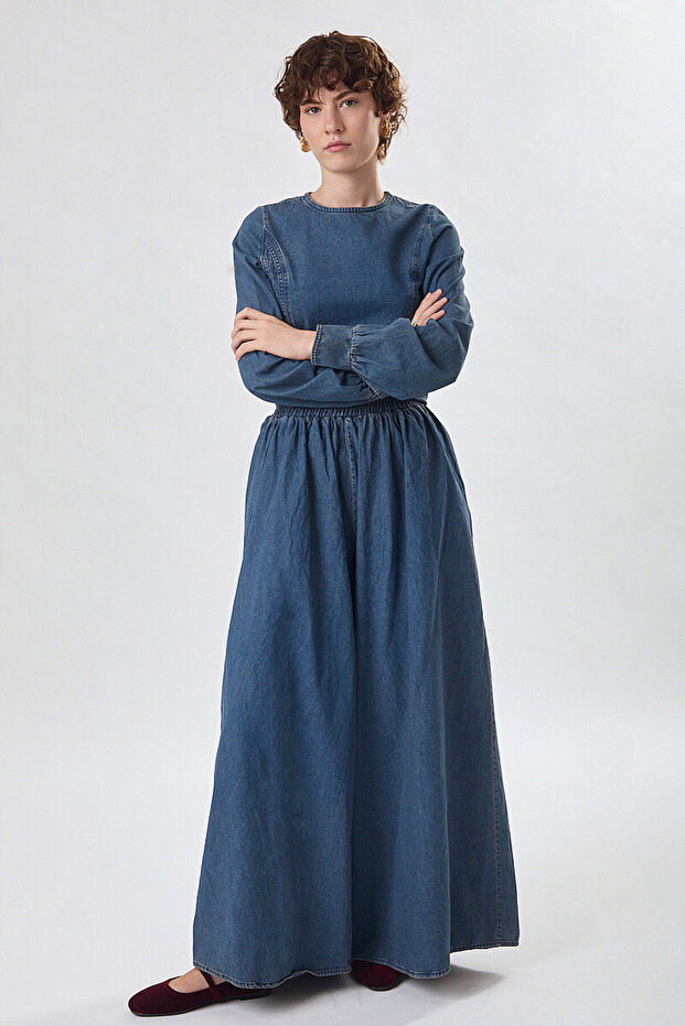Denim Skirted Trousers Light Blue