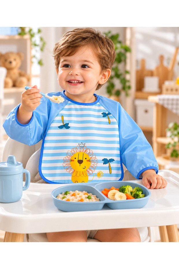 Baby Food Bib 0-3 Years Old Liquid-Proof Blue Patterned