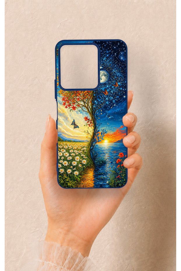 Vivo Y35 Compatible Silicone Case with Sky and Earth Pattern