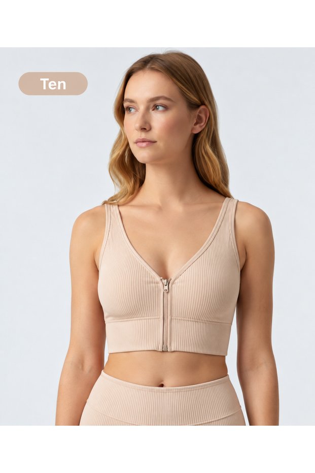 Zippered Sports Gather-Up Crop Bra