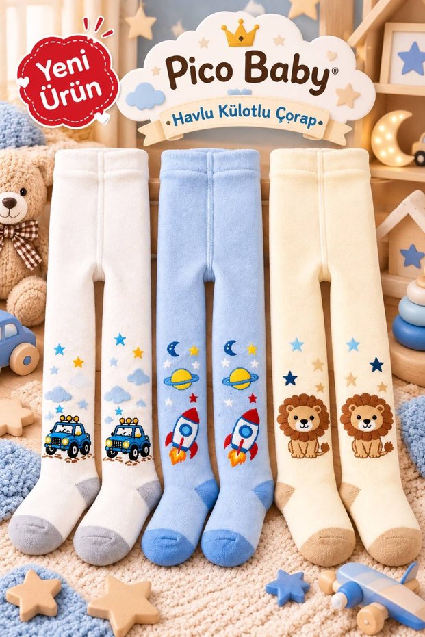 3-Piece Baby Boy & Child Towel Socks Colorful Patterned (Washable)