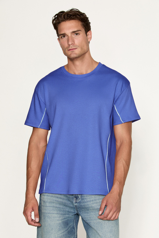 Studio men's organic cotton ribbed short sleeve navy blue t-shirt